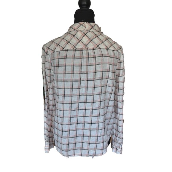 Joie Tie Front Blouse M | Brown Pink Cream Print Bib Collar Long Sleeve Boho Top - Picture 9 of 11